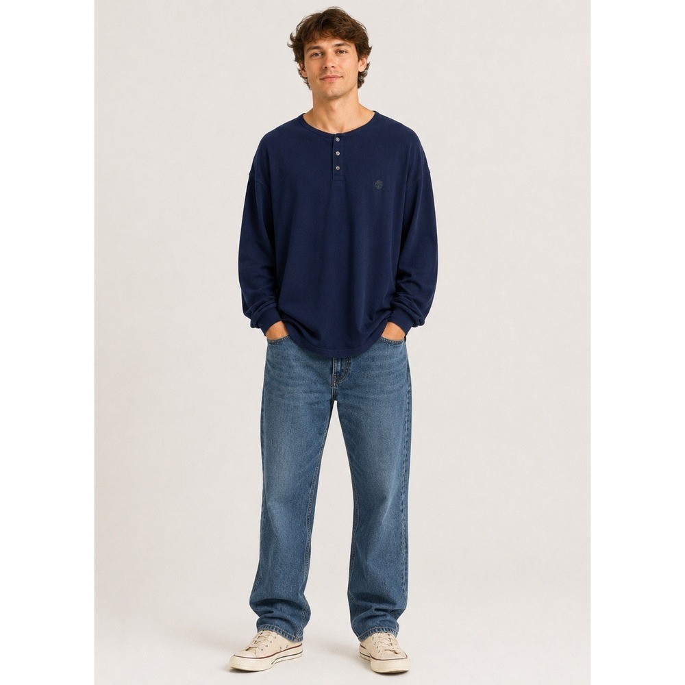 Timberland Henley Shirt Mens XL Navy Blue Cotton Soft Thick Warm